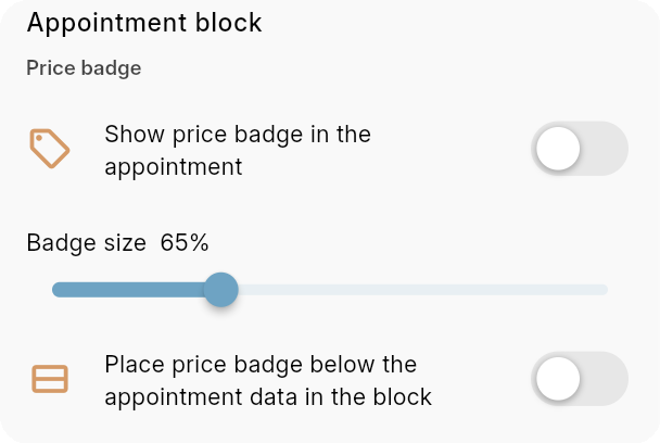 Bookairy Calendar Settings appointment price badge options Bookairy Calendar Settings appointment price badge options