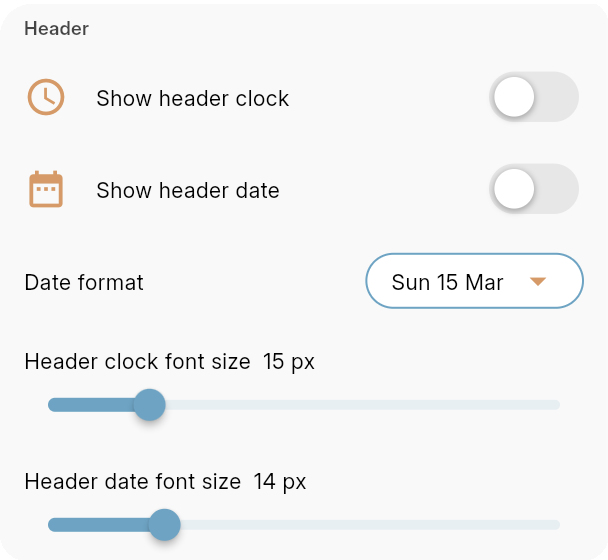 Bookairy Calendar Settings header display options Bookairy Calendar Settings header display options